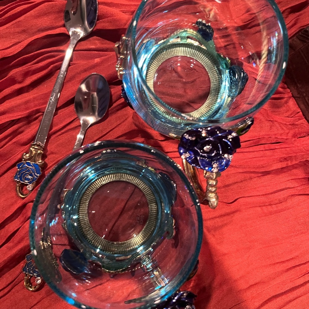 ARC of France Glass Tea Set with Butterfly Design Set of 2 - Picture 6 of 13